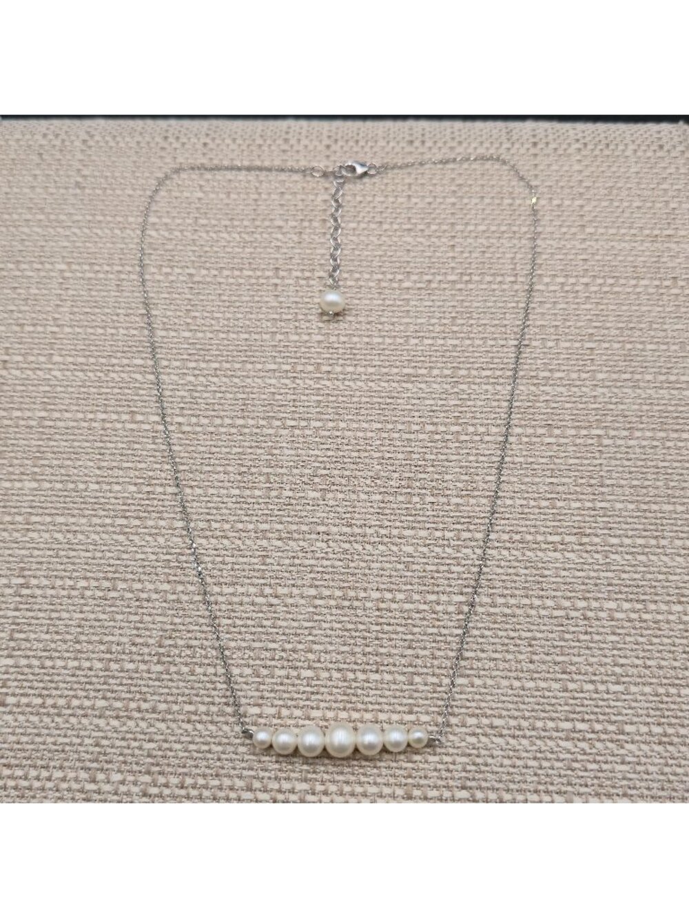 18+2 Inch Sterling Silver Graduated Pearl Bar Floating Strand Necklace A8958